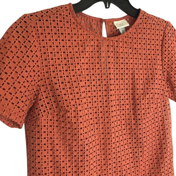 A NEW DAY | Pumpkin Spice Short Sleeve Keyhole Back Eyelet Top - Picture 3 of 10